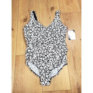 Leo Levine Swimsuit One Piece 16W Black White Floral Plus Slimming $115 New Tags